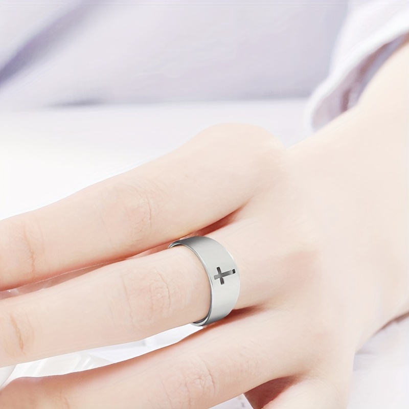 Women's Stainless Steel Prayer Ring with Cross Cutout